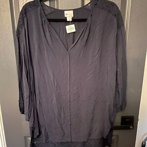 JCPenney Navy Blouse with Lace Accents